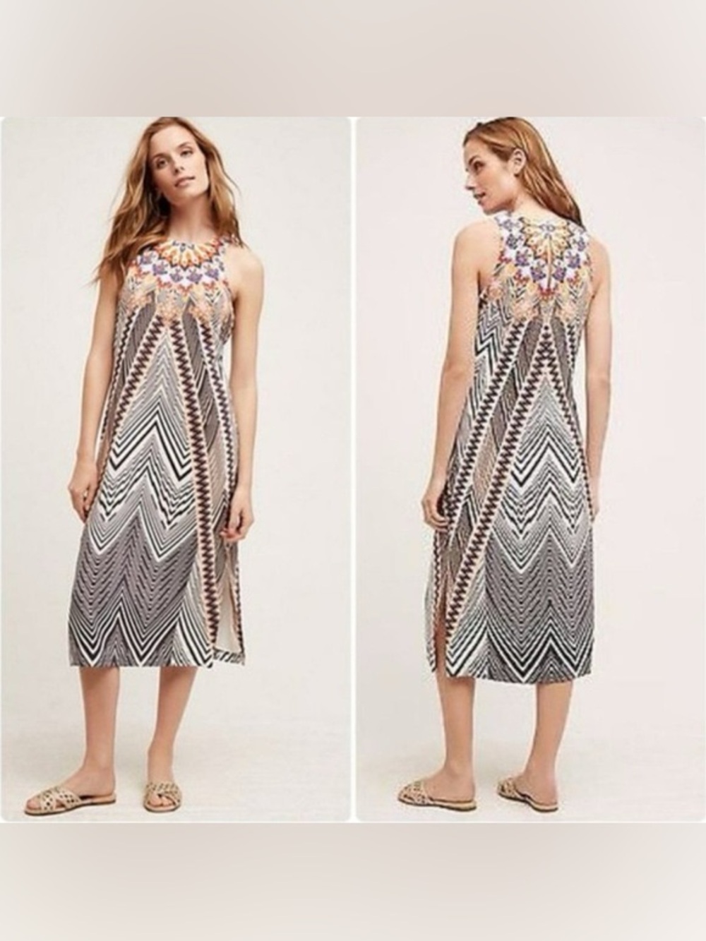 Anthropologie HD in Paris Solstice silk dress Aztec